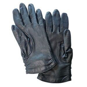 Fownes Black Leather Ruched Gloves Size 8 Medium